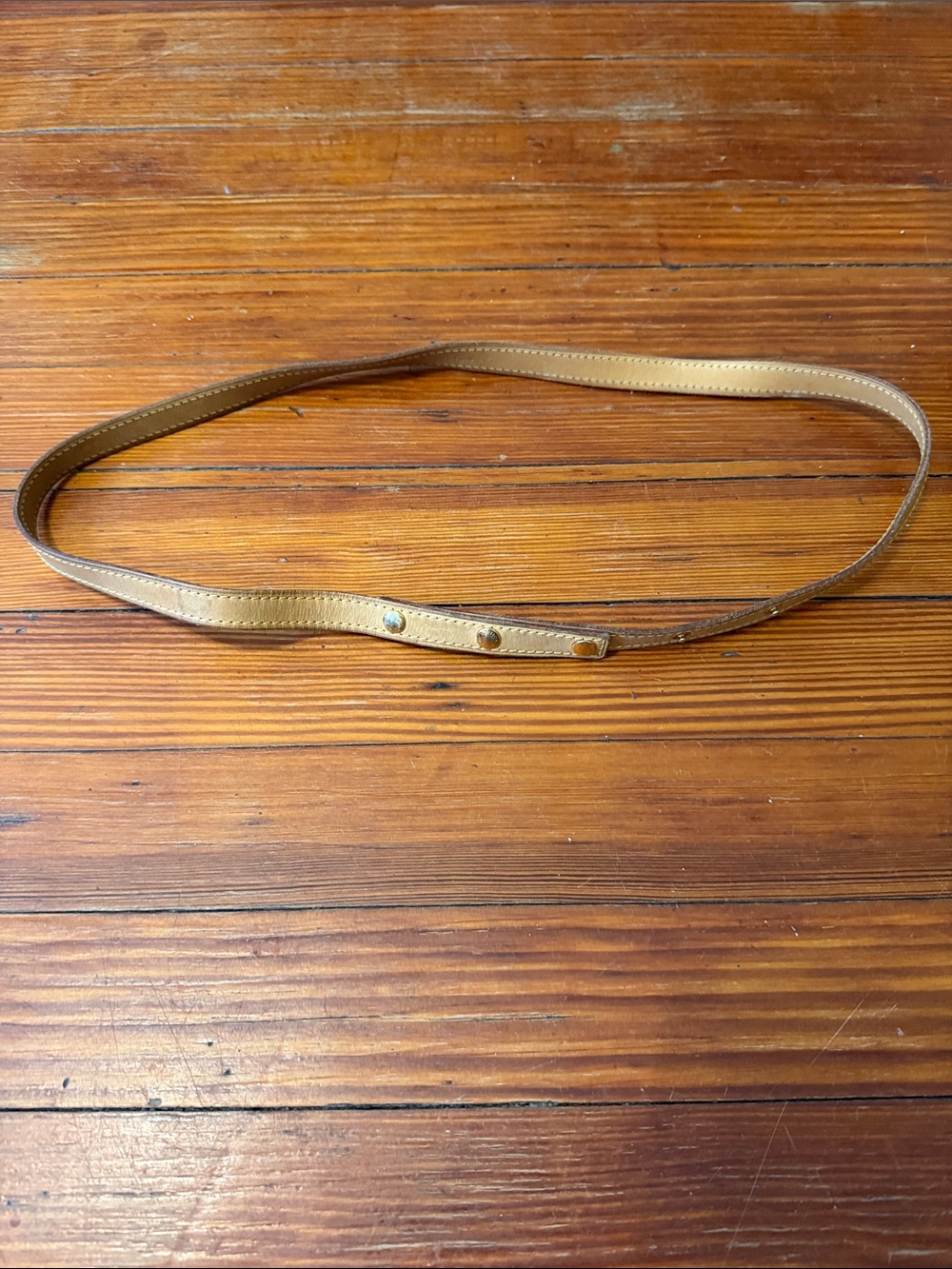 Authentic Louis Vuitton Tan Leather Thin Belt for pochette with Rivet buttons